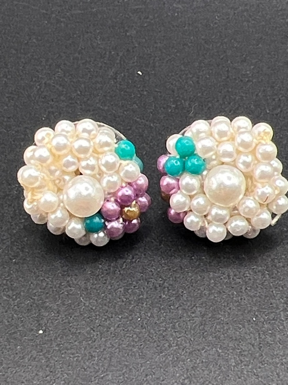 Vintage faux Pearl Cluster Earrings